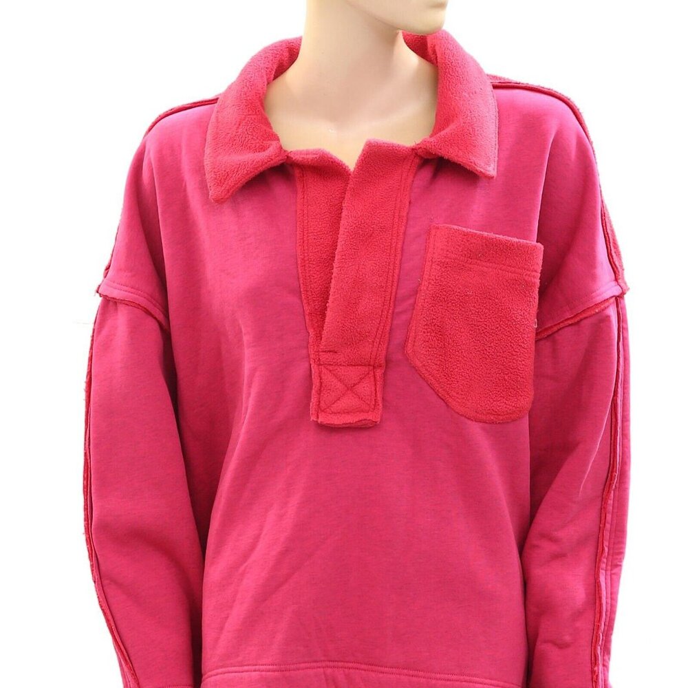 Free People Structured Polo Sweatshirt Top Slouchy Cotton Oversized M NEW 274545 - Picture 2 of 4